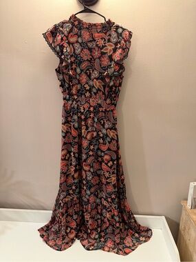 Lost + Wander Love Story Maxi Dress Red Black Floral Paisley Boho Smocked Small